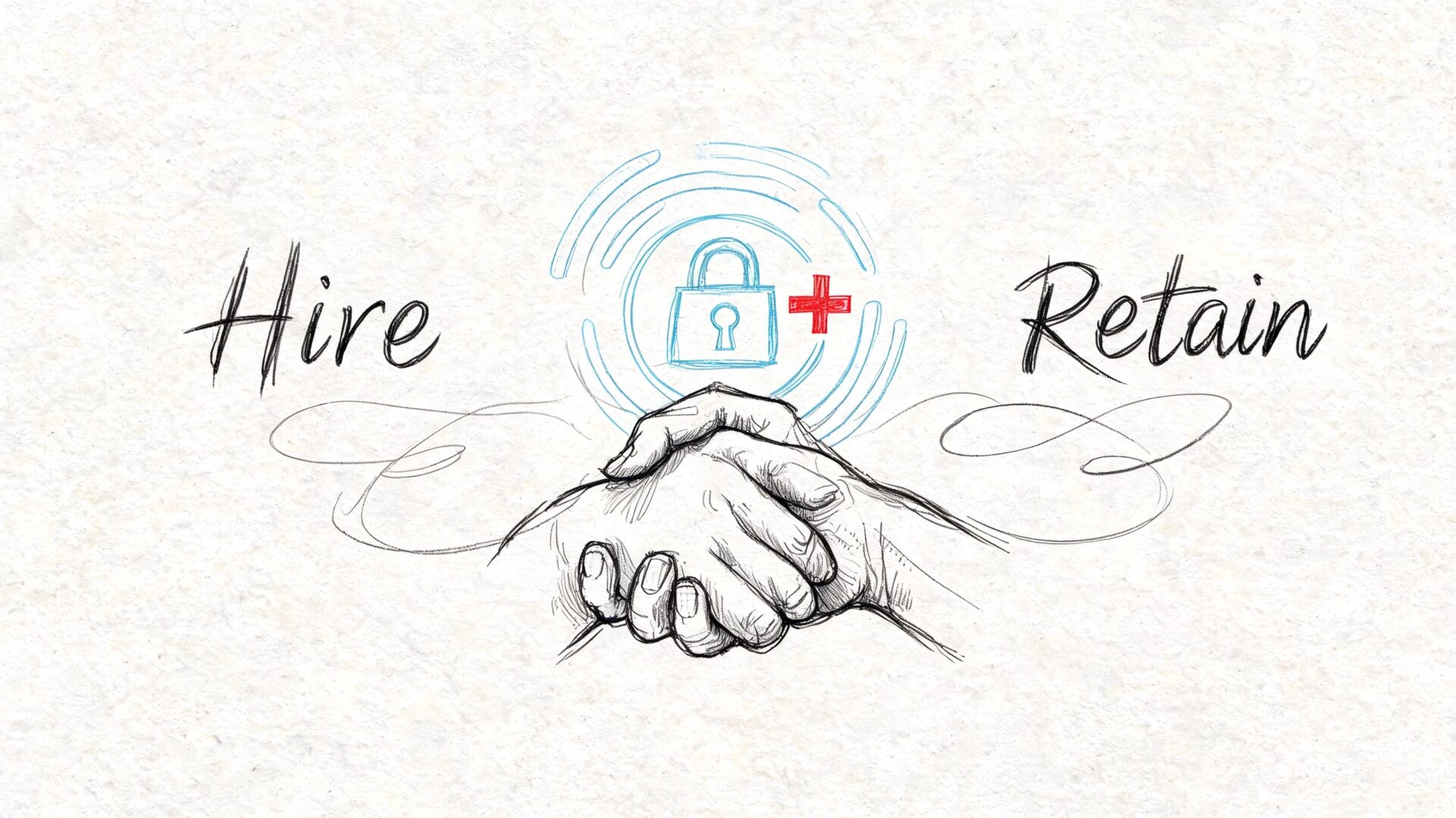 A pencil sketch of a handshake representing employee retention in the context of healthcare cybersecurity jobs.