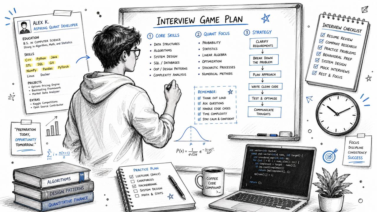 An illustration of a student planning their career path to become a professional quantitative developer.